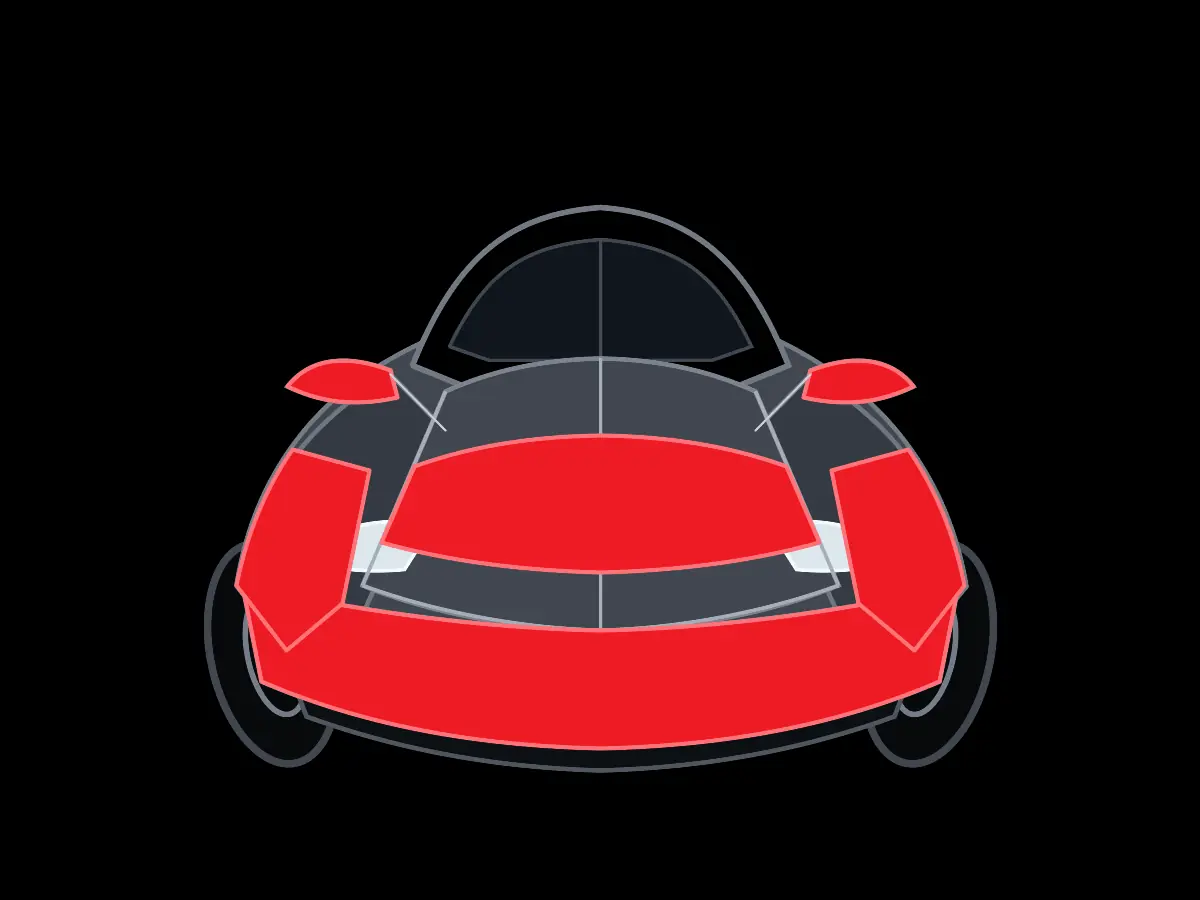 Technical vehicle diagram highlighting PPF on the front bumper, partial hood, front fenders, and mirror caps